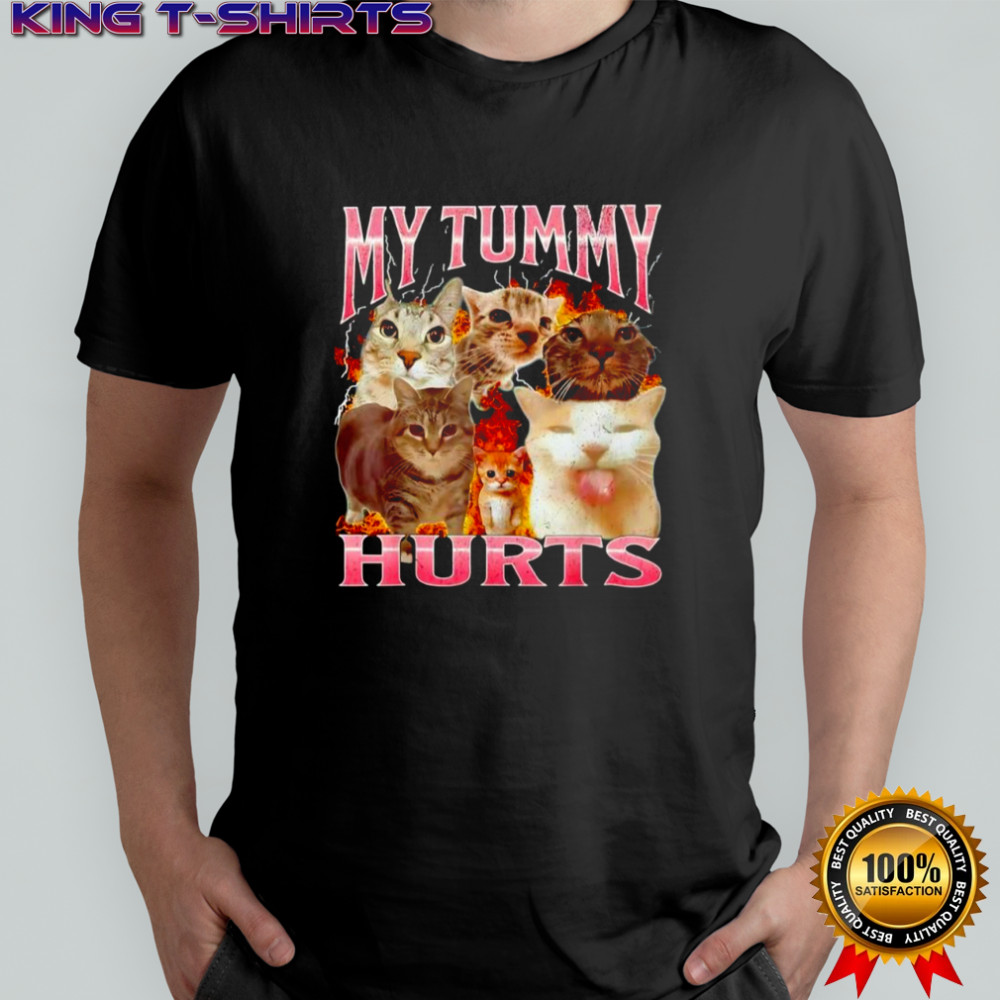 Cats my tummy hurts graphic meme shirt
