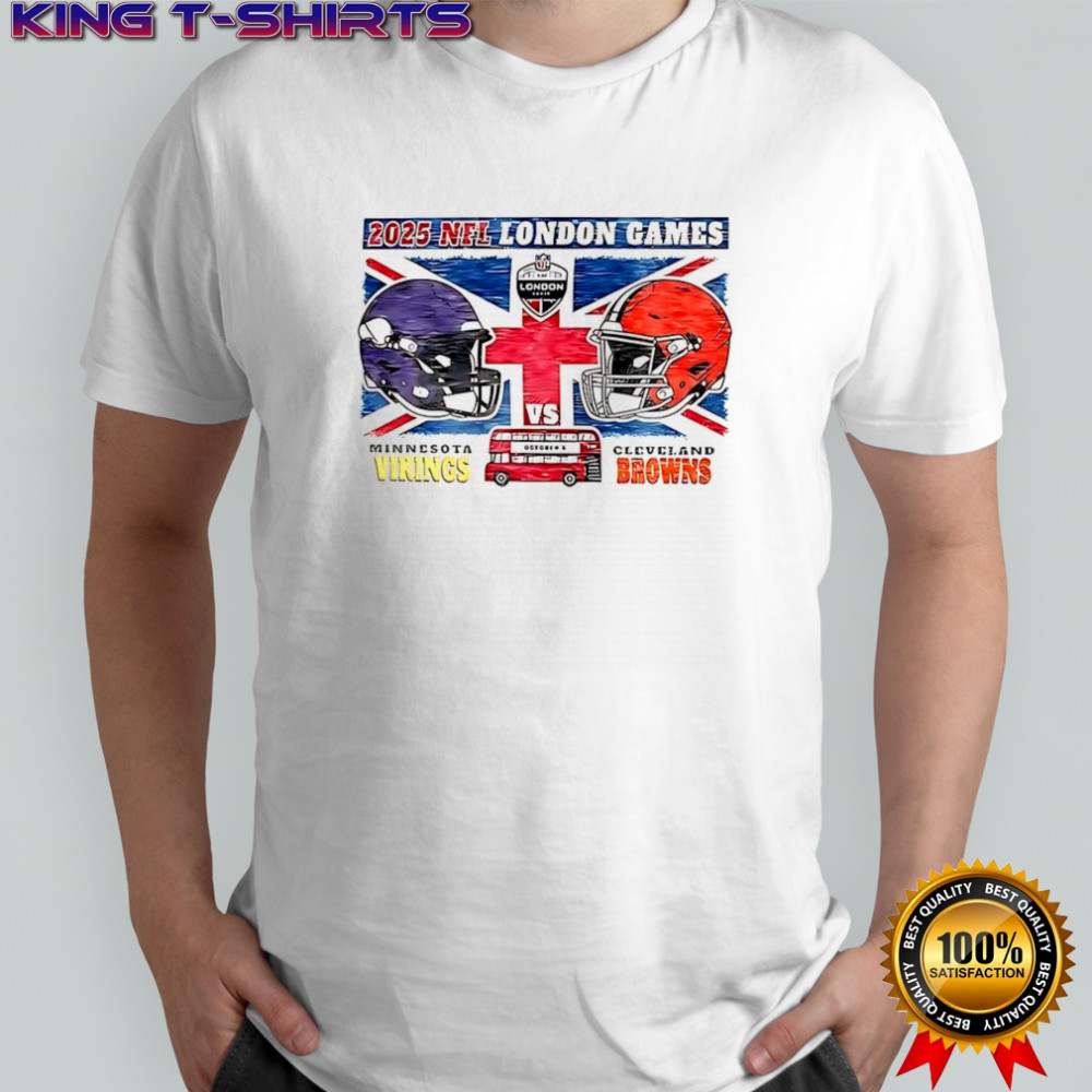 Cleveland Browns vs Minnesota Vikings 2025 NFL London Gameday helmets flag shirt