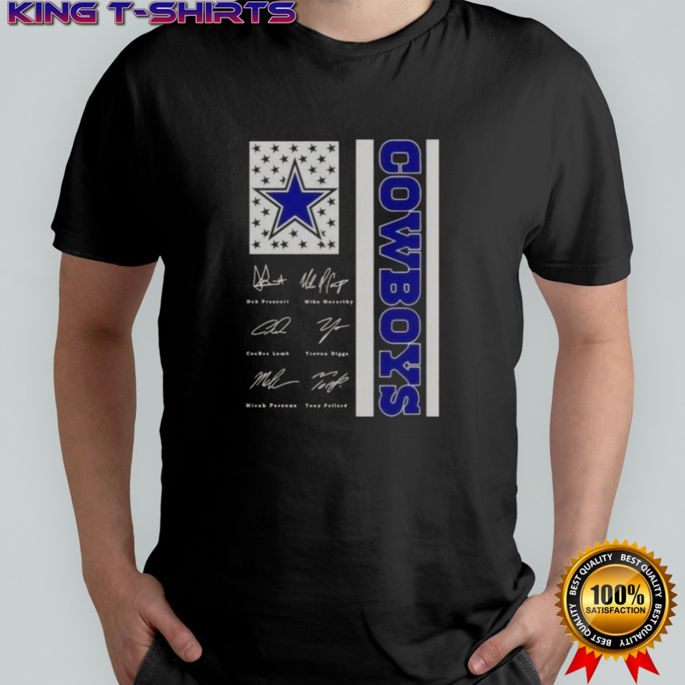 Dak Prescott And Players Dallas Cowboys US Flag Signatures T-Shirt