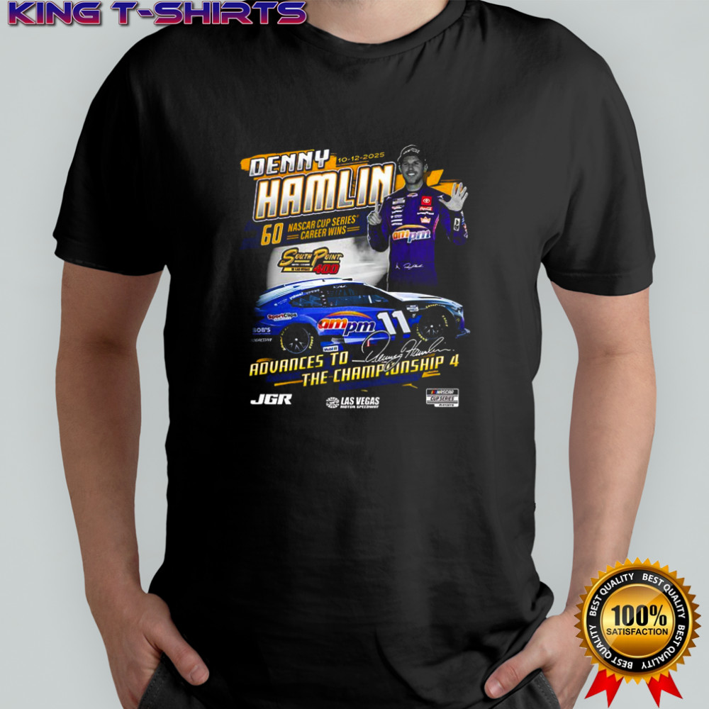 Denny Hamlin Checkered Flag Sports 2025 South Point 400 Race Winner signature shirt
