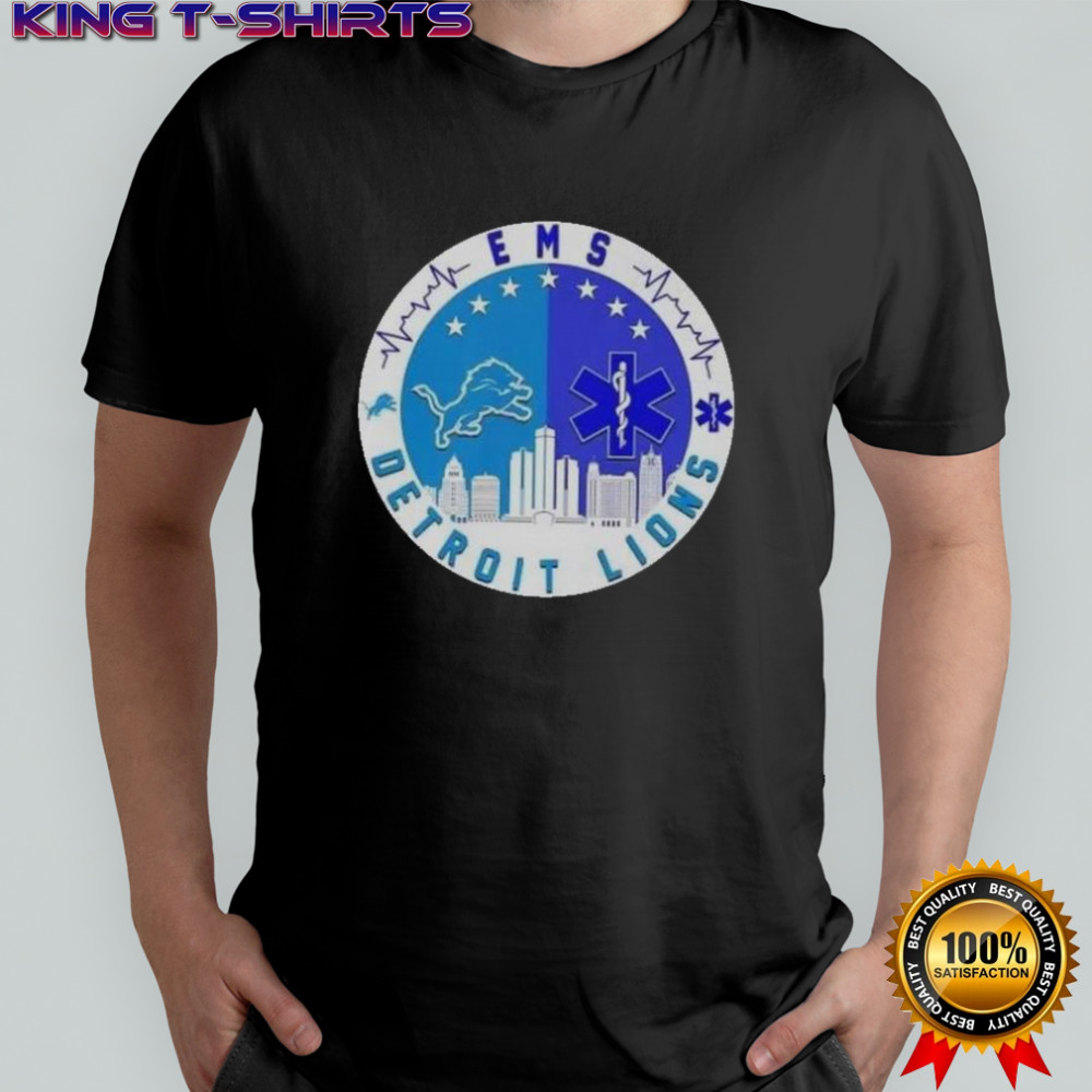 Detroit Lions Heartbeat EMS City Skyline T-Shirt