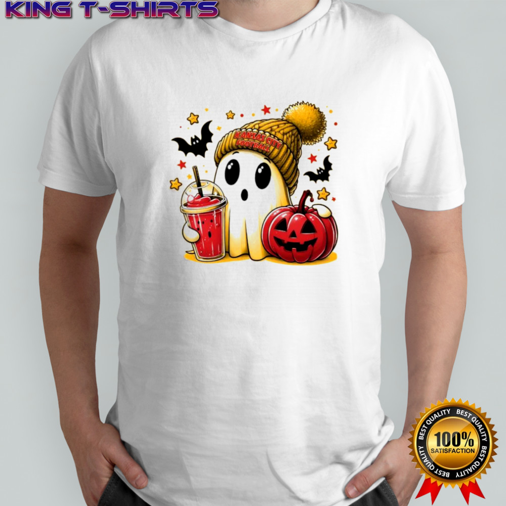 Ghost Halloween x Kansas City Chiefs football beanie pumpkin bats shirt