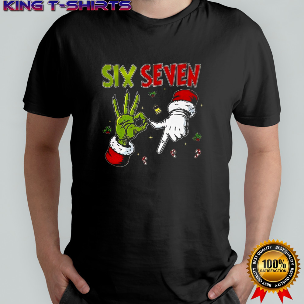 Grinch and Santa Hands Six Seven Christmas shirt