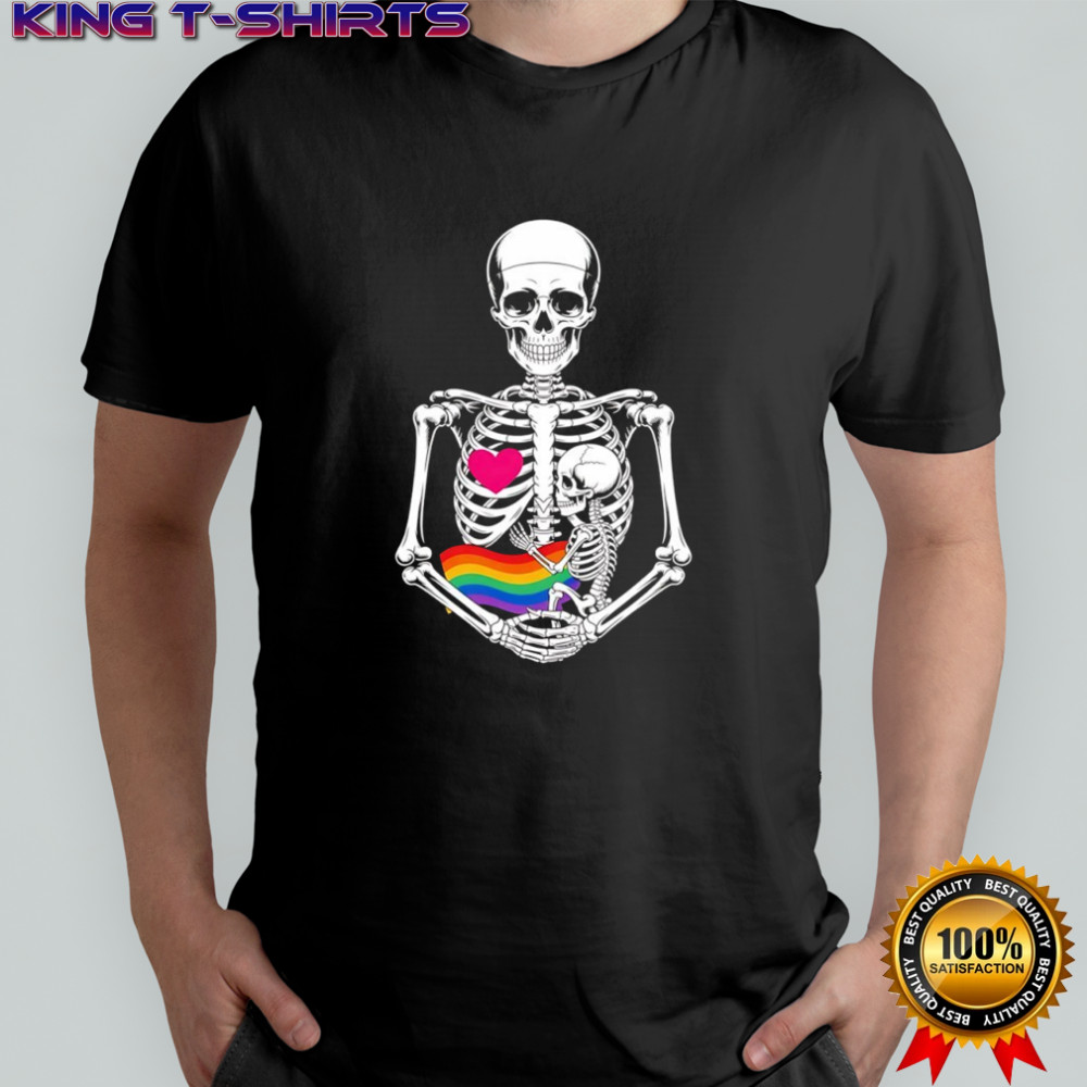 Halloween Lesbian Pregnancy Pride Baby Pregnant Skeleton shirt