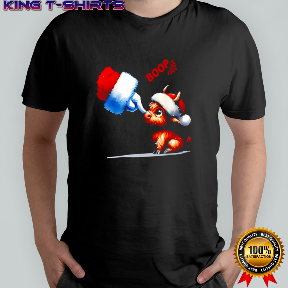 Hand Boop Christmas Highland Cow Santa Farmer Animal Western shirt