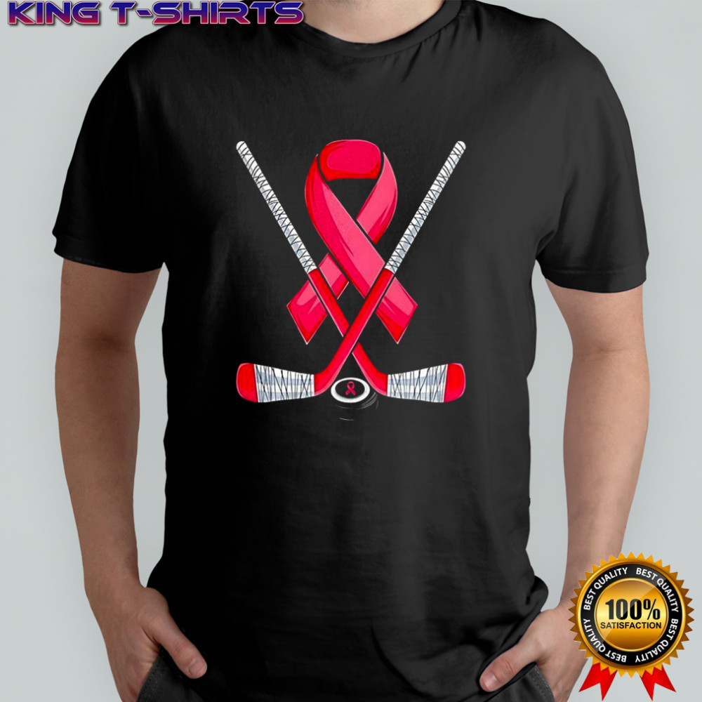 Ice hockey pink ribbon breast cancer awareness sport lover shirt