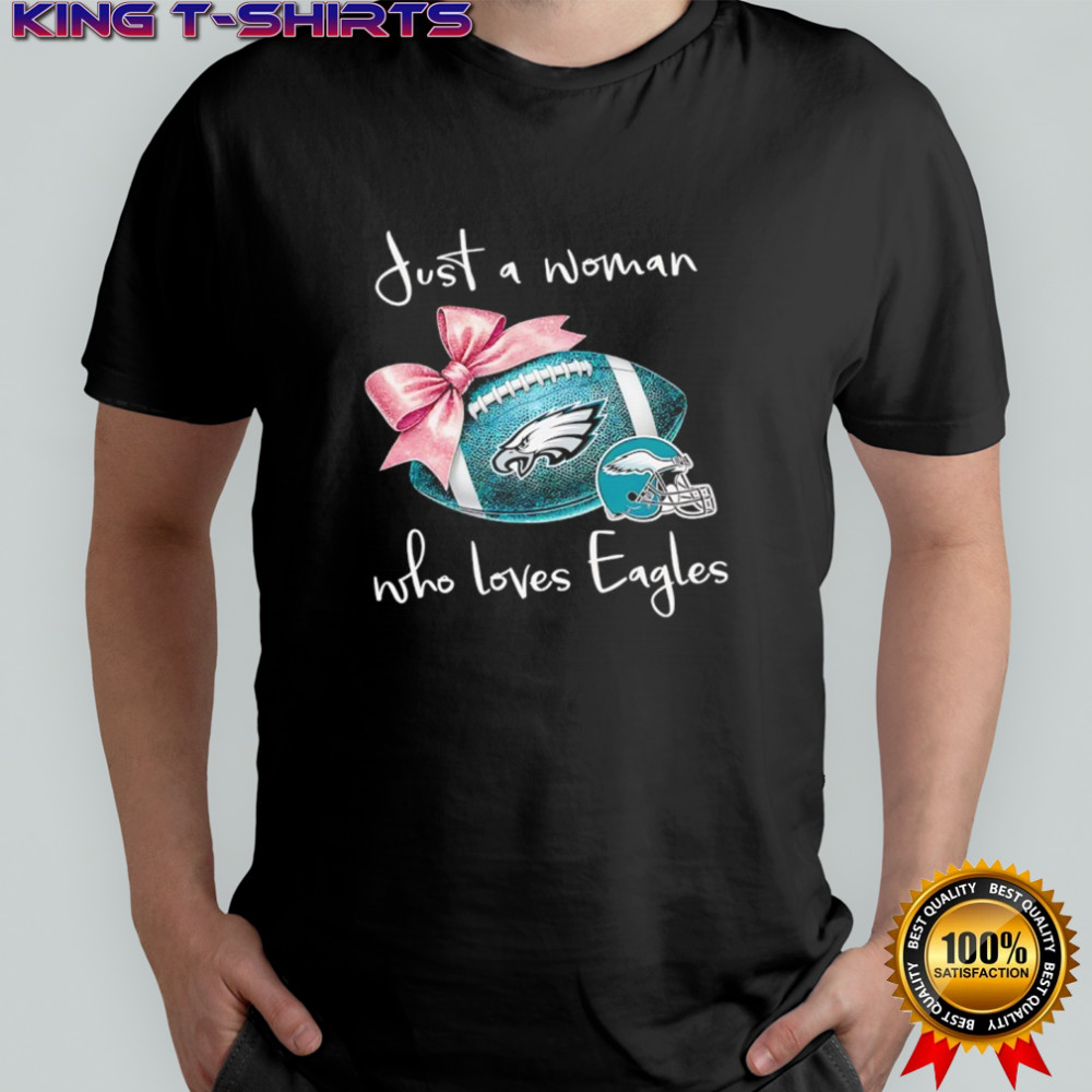 Just a woman who loves Philadelphia Eagles pink bow helmet shirt