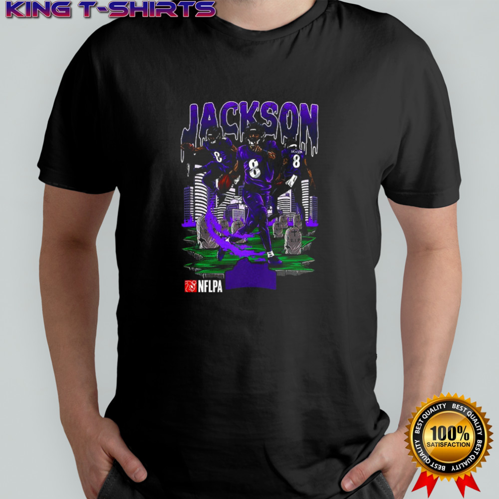 Lamar Jackson Baltimore Ravens football number 8 cemetery skyline shirt