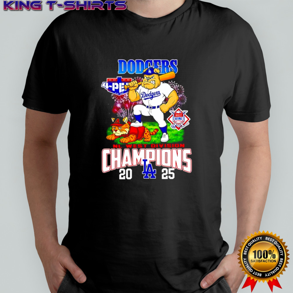 Los Angeles Dodgers 2025 NL West Division Champions mascots bulldog and a cat shirt