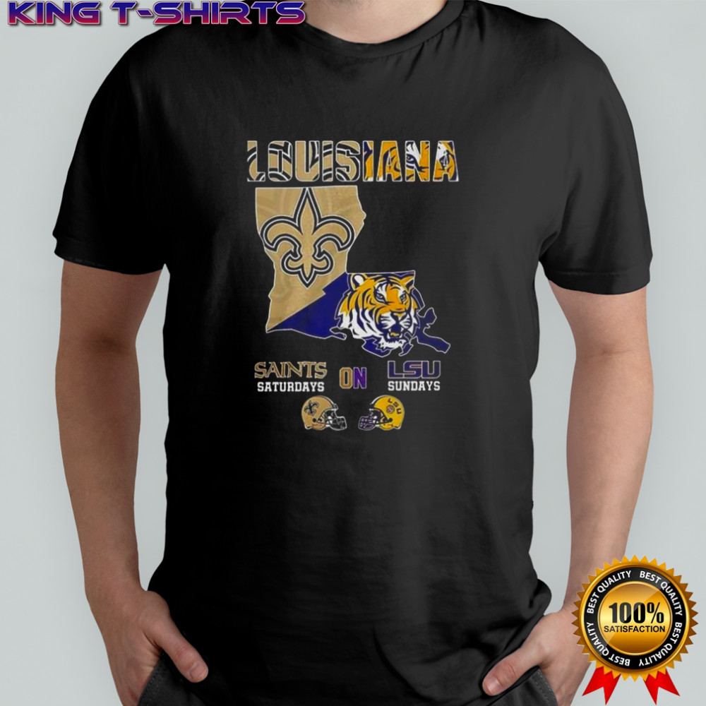 Louisiana Saints Saturdays On LSU Sundays Map T-Shirt