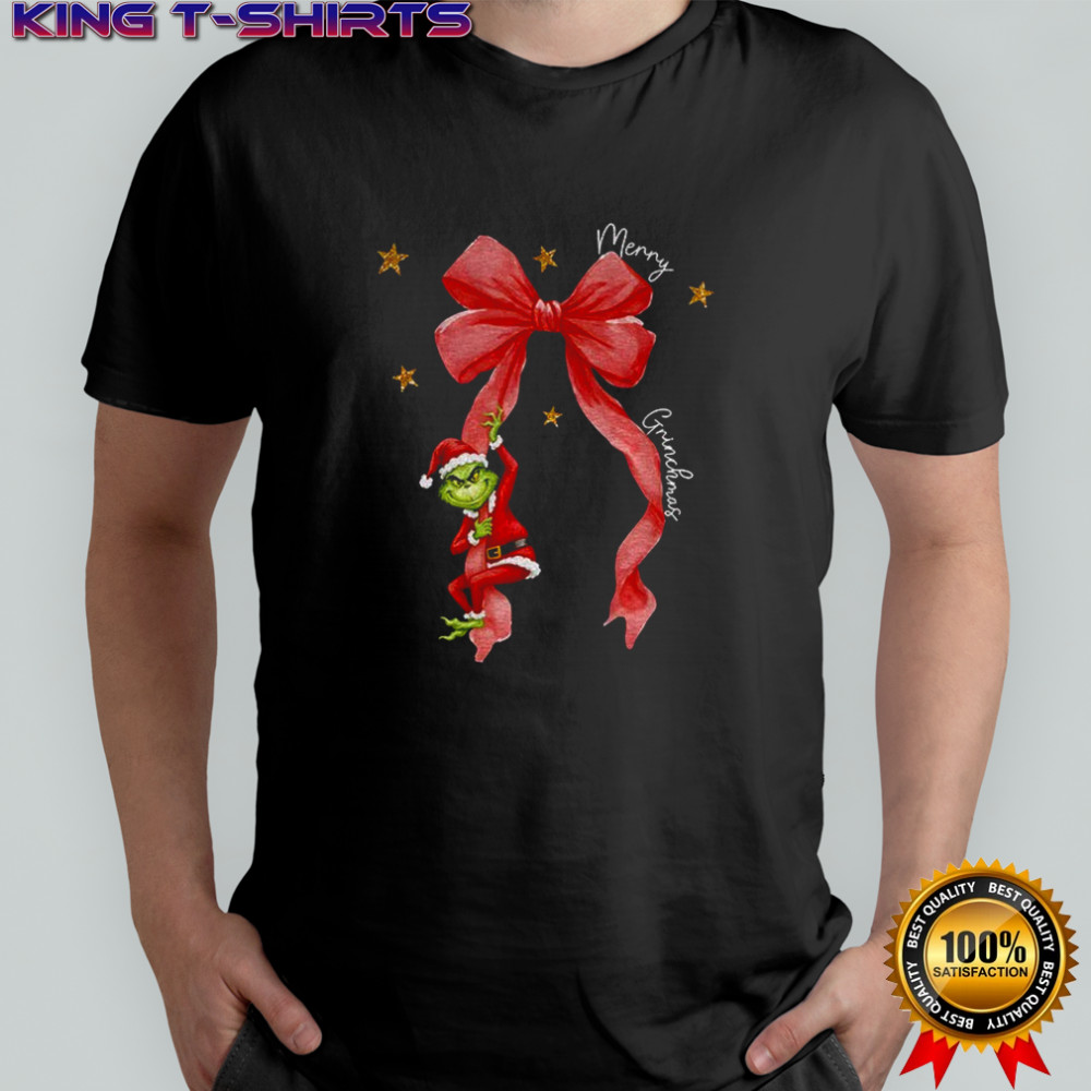 Merry Greenmas Coquette Christmas Bow Grinch Santa shirt