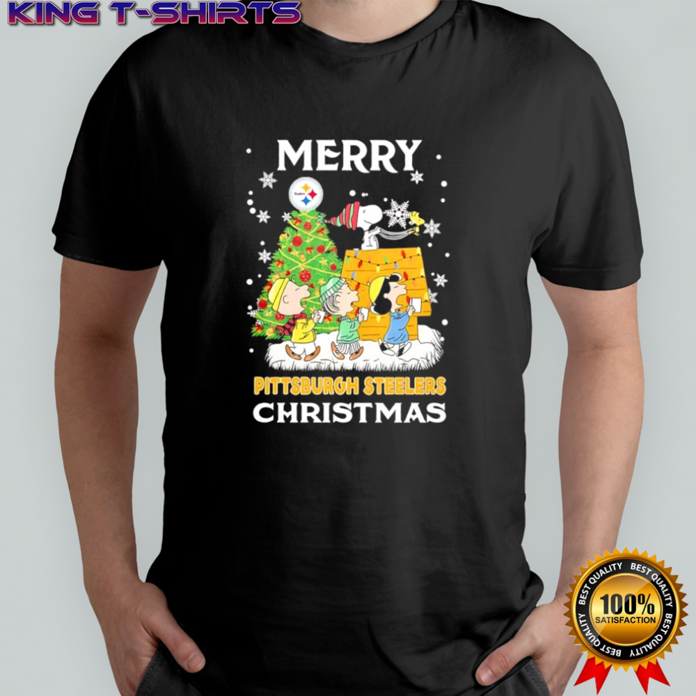 Merry Pittsburgh Steelers Christmas with Peanuts characters shirt