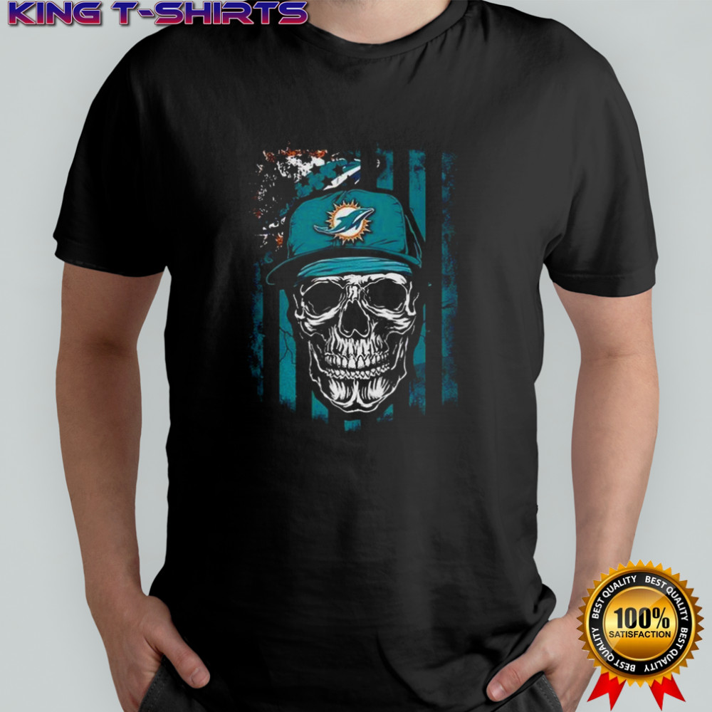 Miami Dolphins NFL Skull American Flag Football Lover T-Shirt
