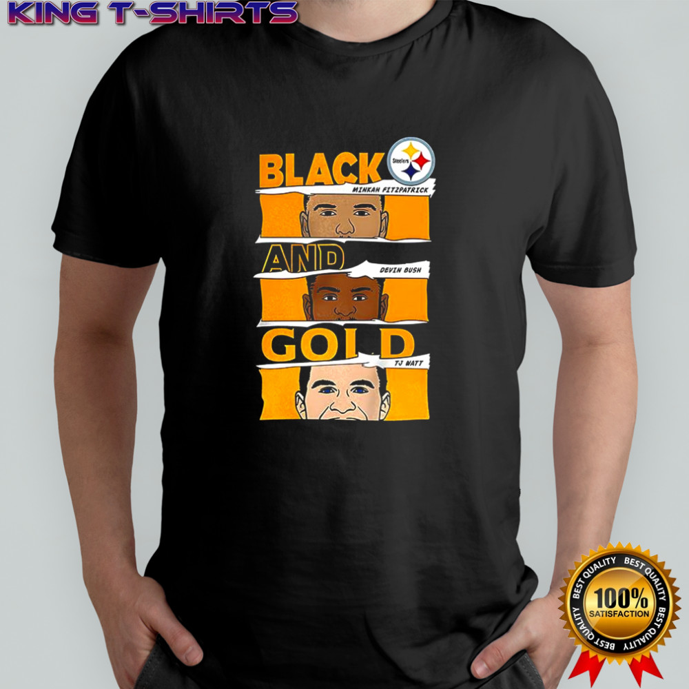 Minkah Fitzpatrick Devin Bush and TJ Watt Pittsburgh Steelers football Black and Gold shirt