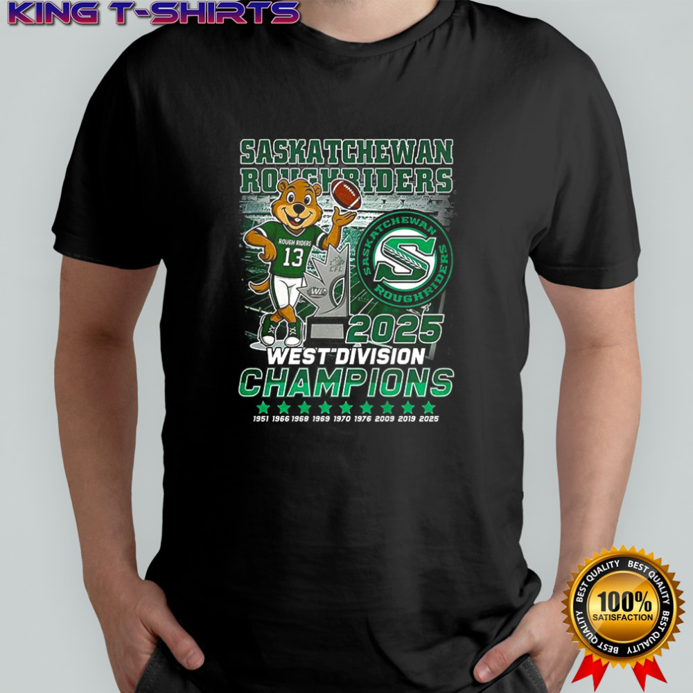 Saskatchewan Roughriders West Division Champions 2025 trophy mascot shirt