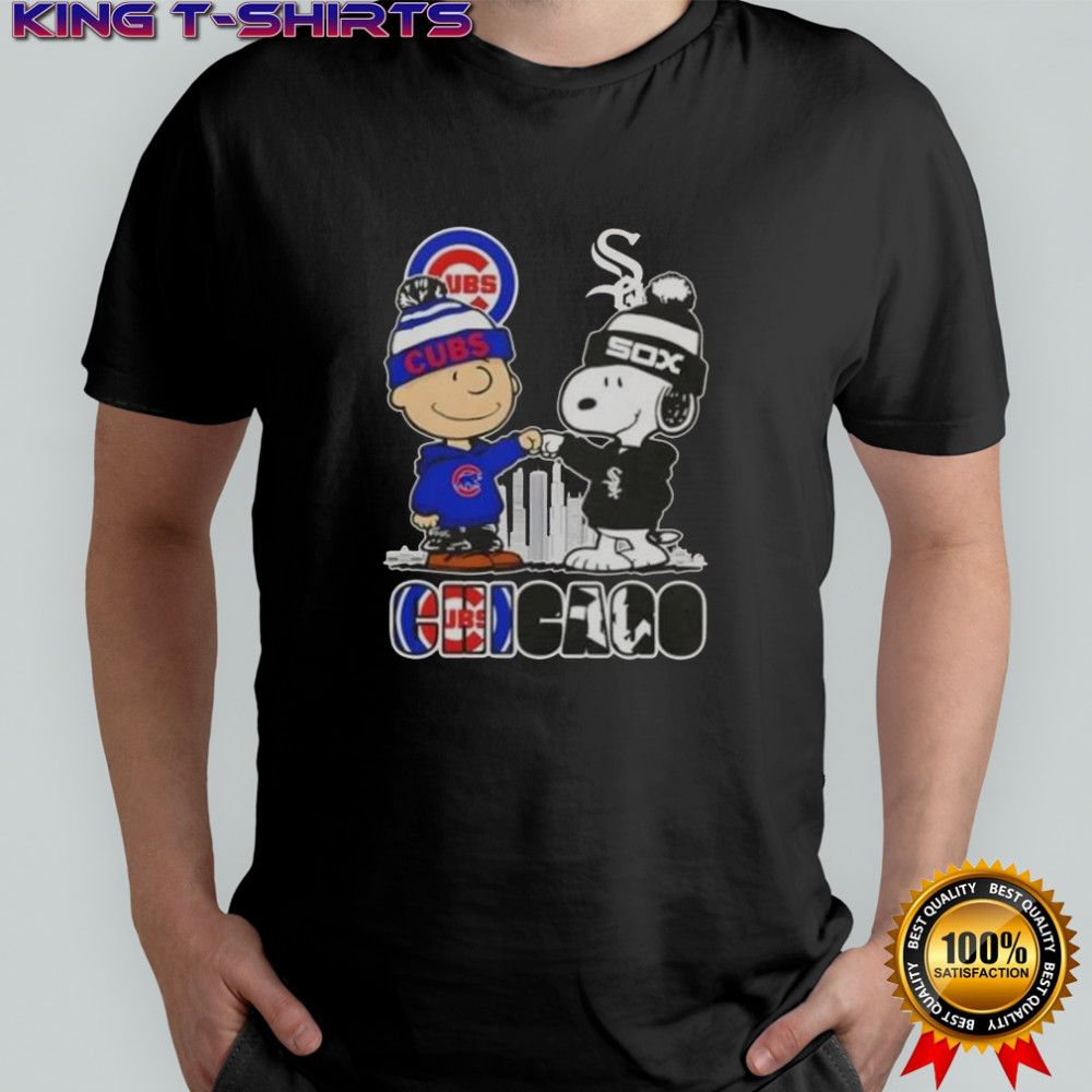 Snoopy And Charlie Brown Chicago City Sports Cubs X White Sox Skyline T-Shirt