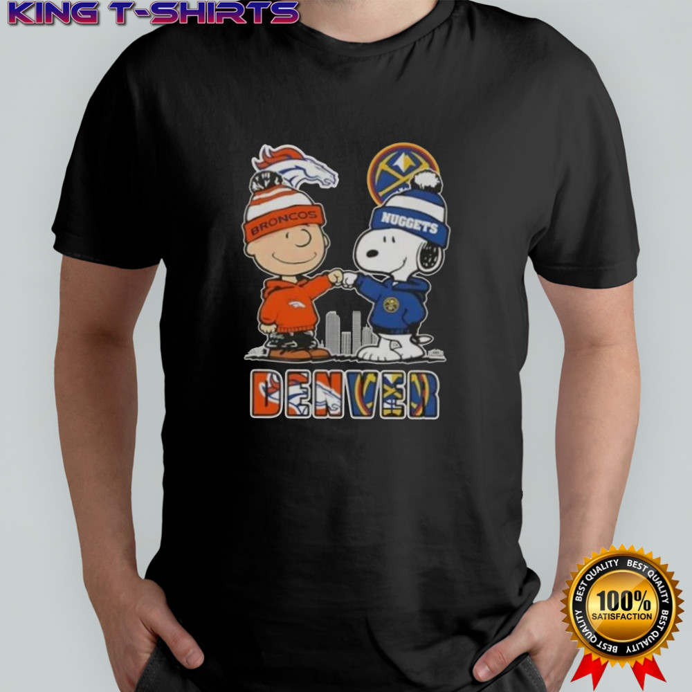Snoopy And Charlie Brown Denver Sports Broncos X Nuggets Skyline T-Shirt