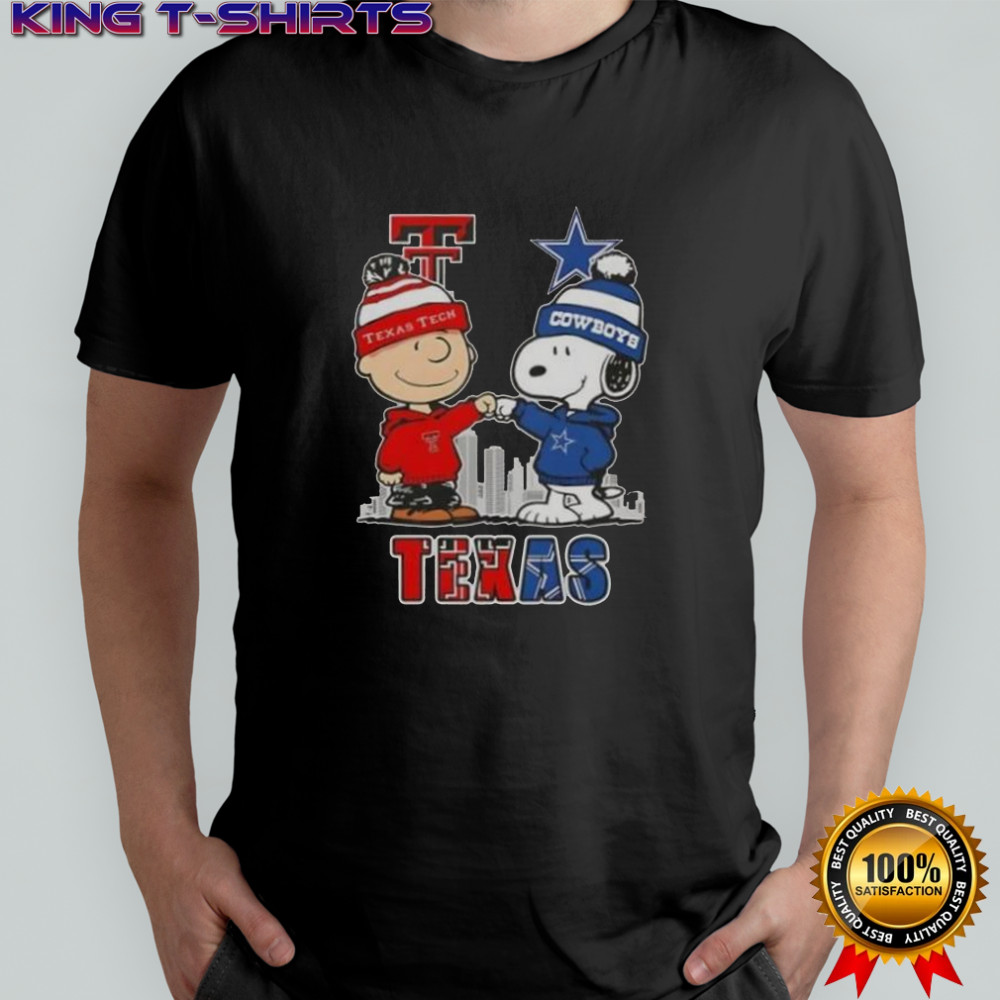 Snoopy And Charlie Brown Texas Tech Red Raiders X Dallas Cowboys Skyline T-Shirt