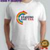 Staying Gay USA rainbow arrow logo shirt
