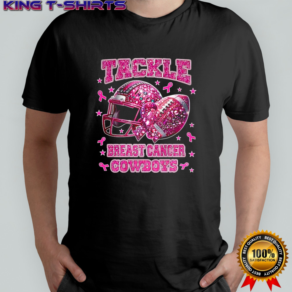 Tackle breast cancer Dallas Cowboys pink ribbon helmet ball diamond shirt