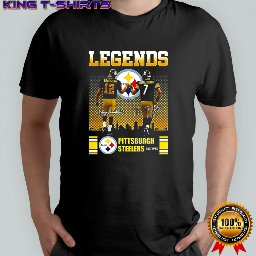 Terry Bradshaw and Ben Roethlisberger Pittsburgh Steelers football legends signature shirt