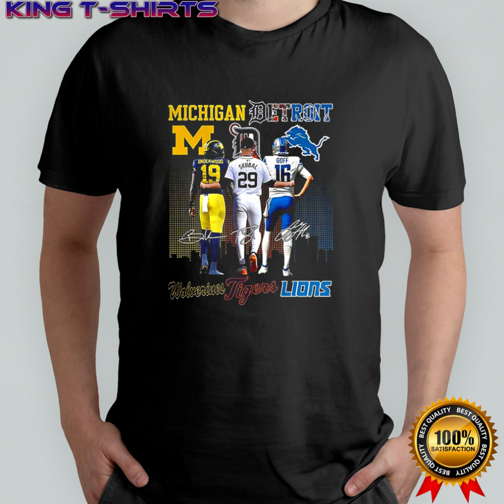 Underwood Michigan Wolverines Skubal Detroit Tigers Goff Detroit Lions signature shirt
