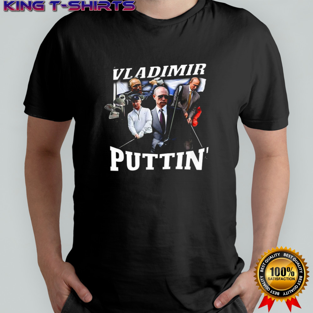 Vladimir Puttin’ Putin playing golf flag satirical shirt
