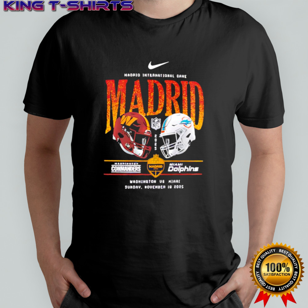 Washington Commanders vs Miami Dolphins Nike International Games Madrid 2025 helmet logo shirt