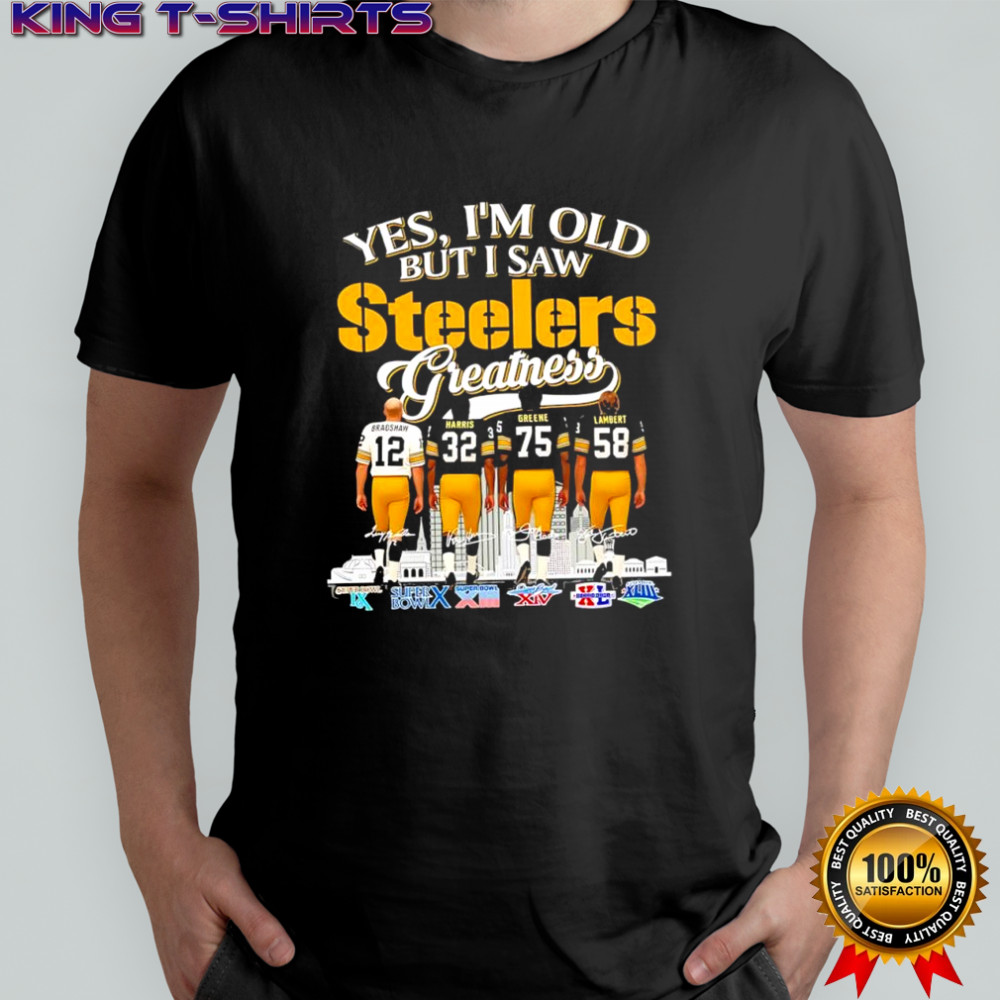 Yes i’m old but i saw Pittsburgh Steelers legendary players signatures Super Bowl logo shirt