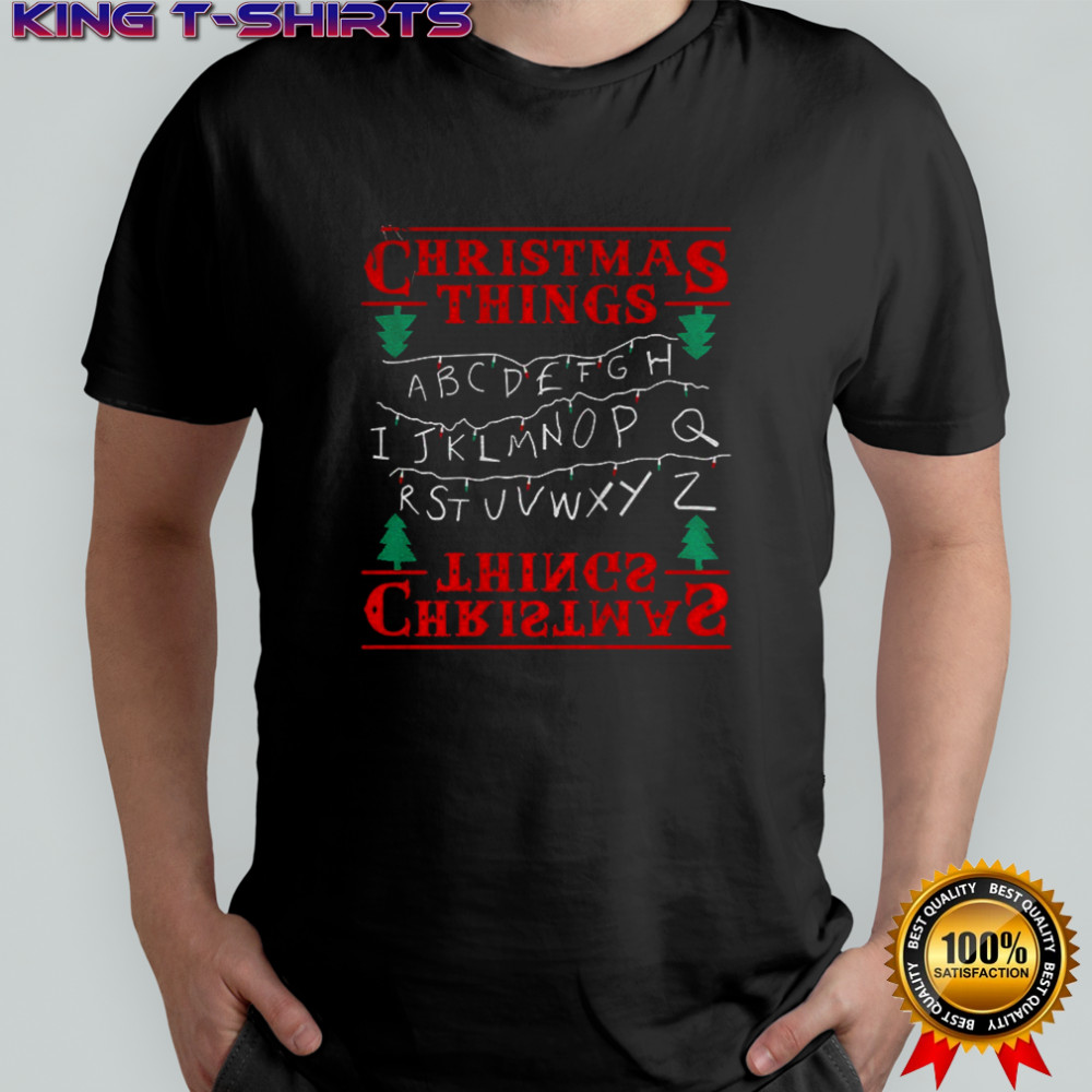 ABCDEFGHIJ Christmas Things Upside Down Alphabet Merry Xmas shirt