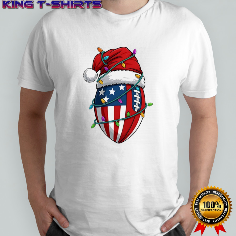 American flag football light Christmas hat shirt