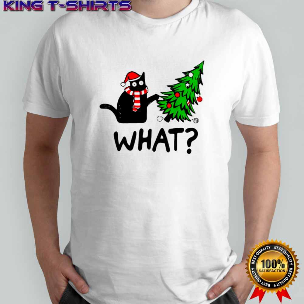 Black Cat Gift Pushing Christmas Tree Over Cat What shirt