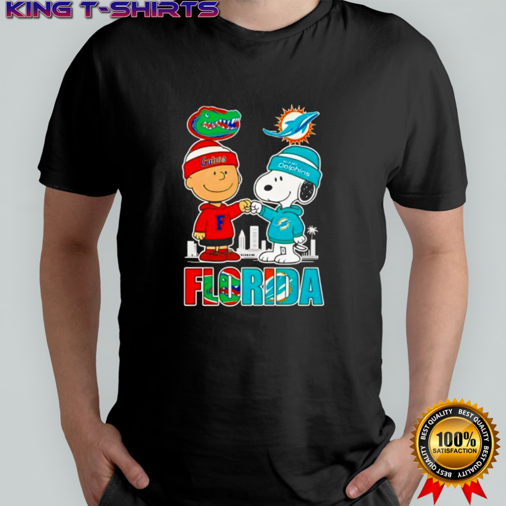 Charlie Brown Florida Gators And Snoopy Miami Dolphins Shirt