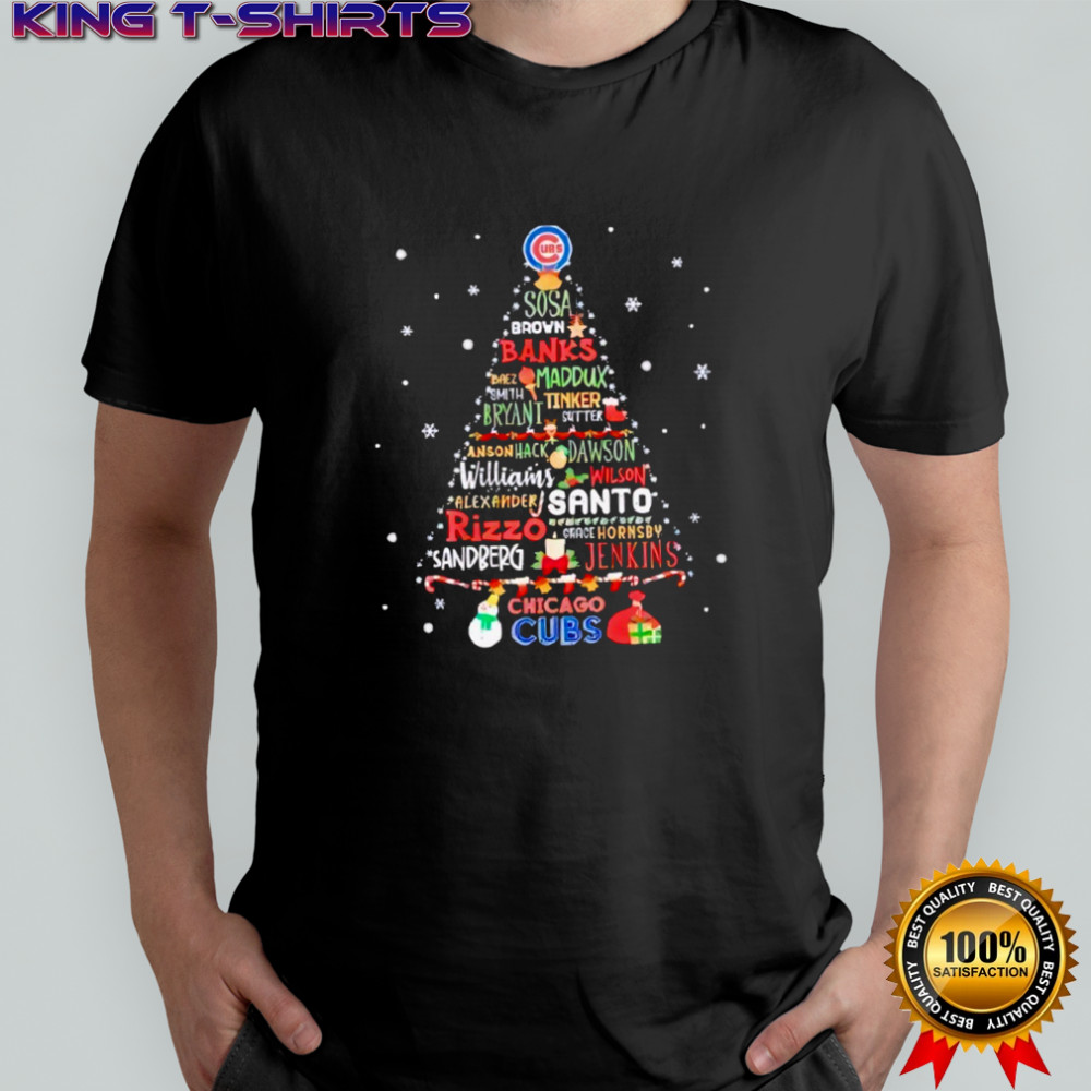 Chicago Cubs MLB name players tree Christmas 2025 shirt