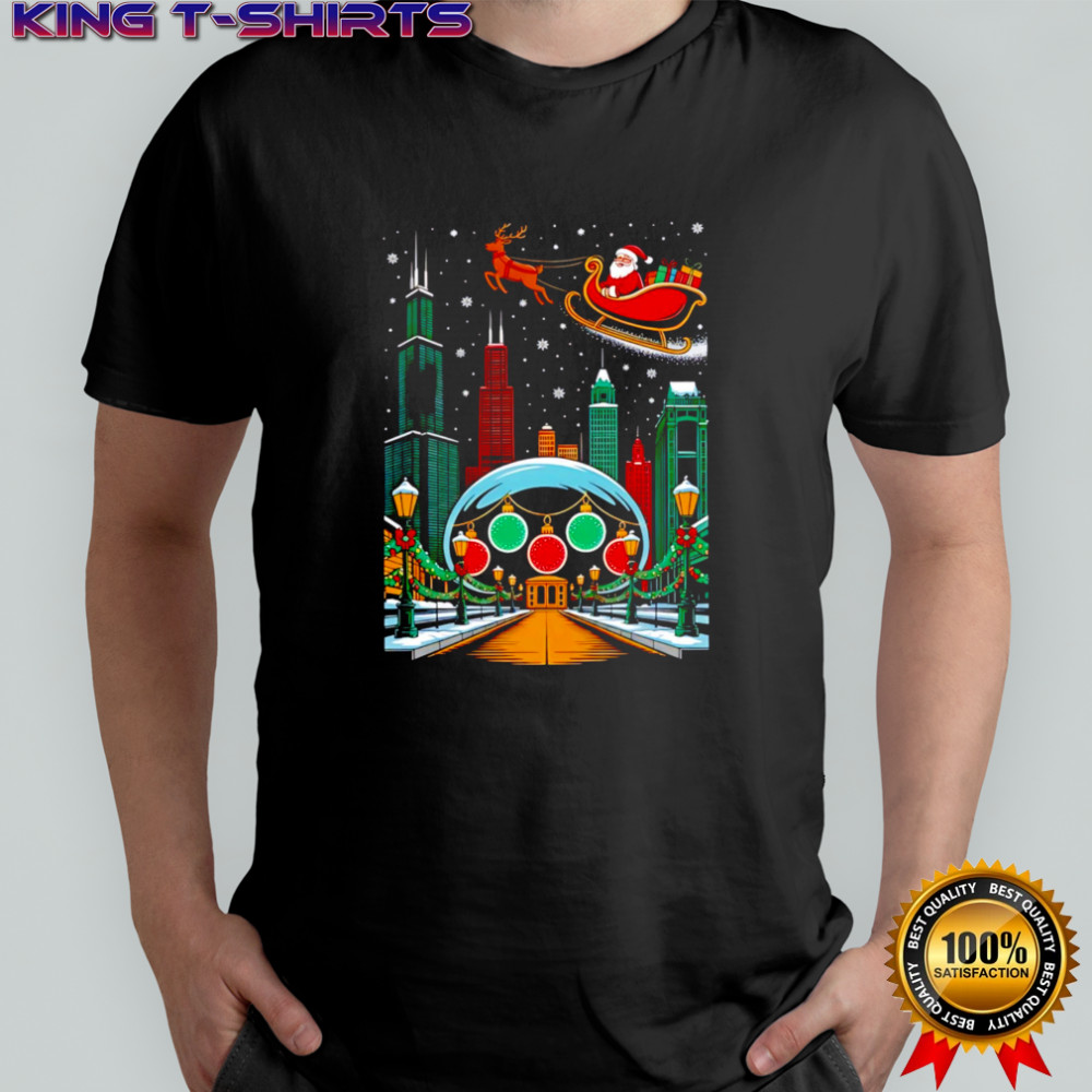 Chicago skyline with Santa’s sleigh christmas shirt