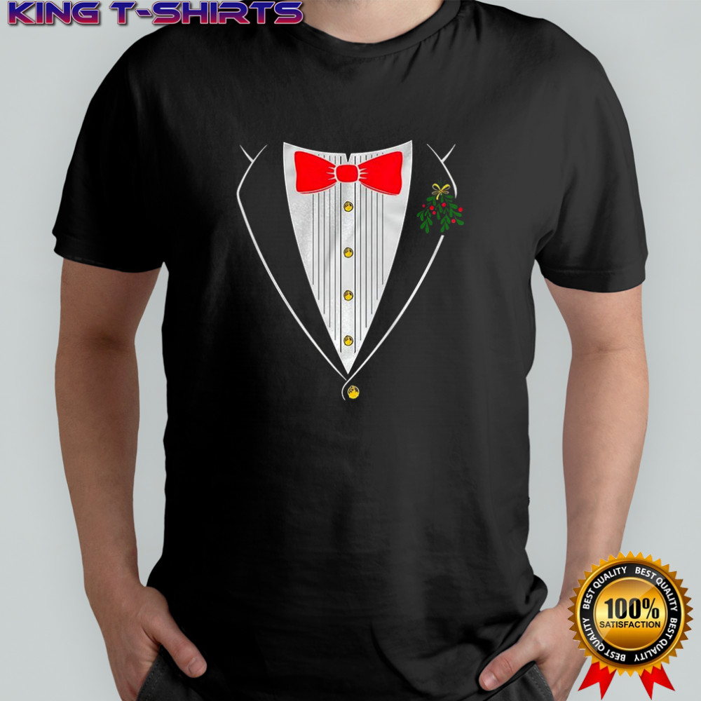 Christmas Tuxedo bow and mistletoe shirt
