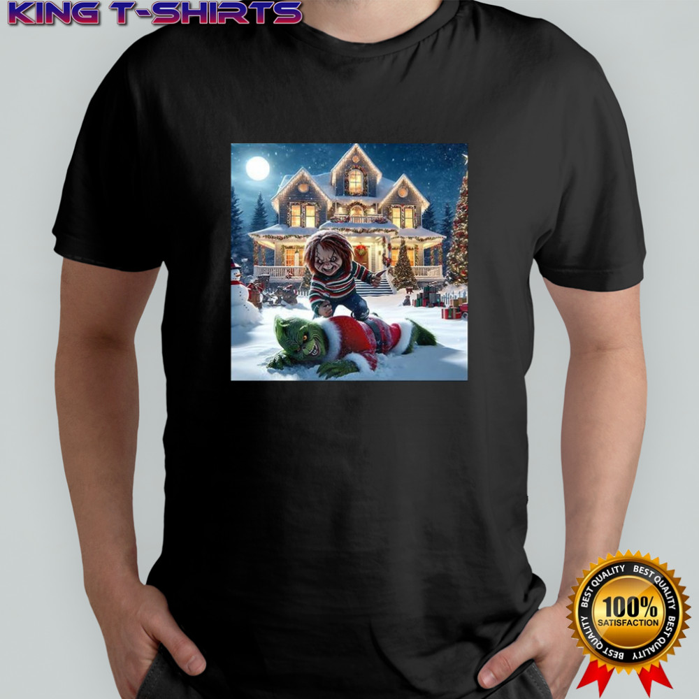 Chucky chases after The Grinch horror Christmas shirt