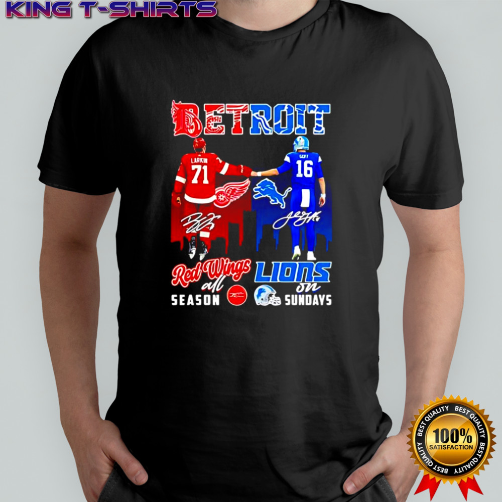 Detroit sports teams Red Wings all Season Lions on Sundays signatures shirt