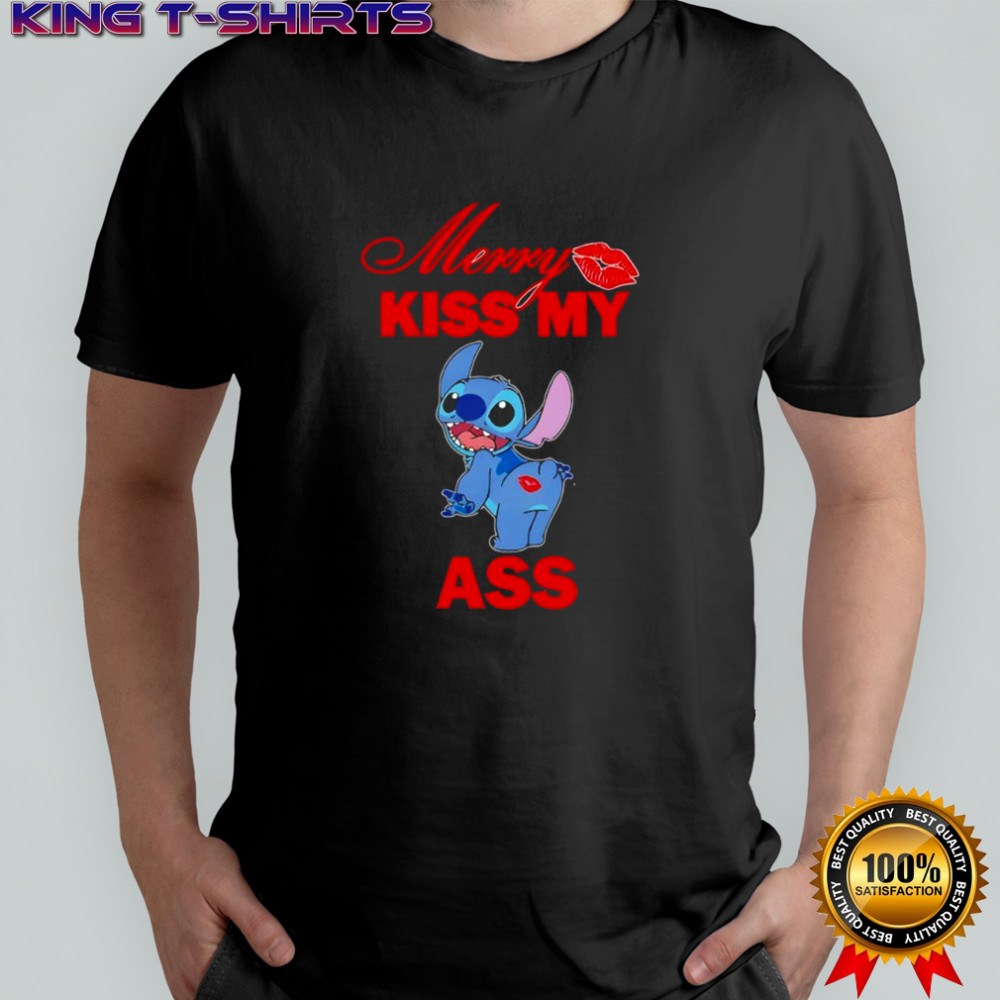Disney Stitch Christmas Xmas Merry kiss my ass Shirt