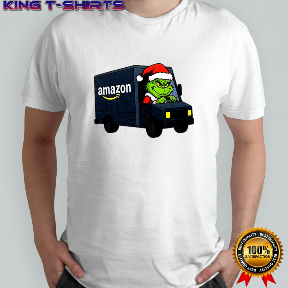 Funny Grinch Santa Claus in Amazon Truck Merry Christmas shirt