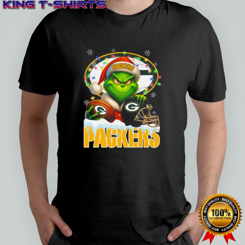 Grinch X Green Bay Packers Ball And Helmet Merry Christmas Shirt