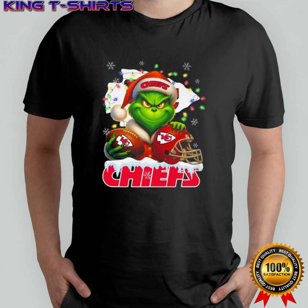 Grinch X Kansas City Chiefs Ball And Helmet Merry Christmas Shirt