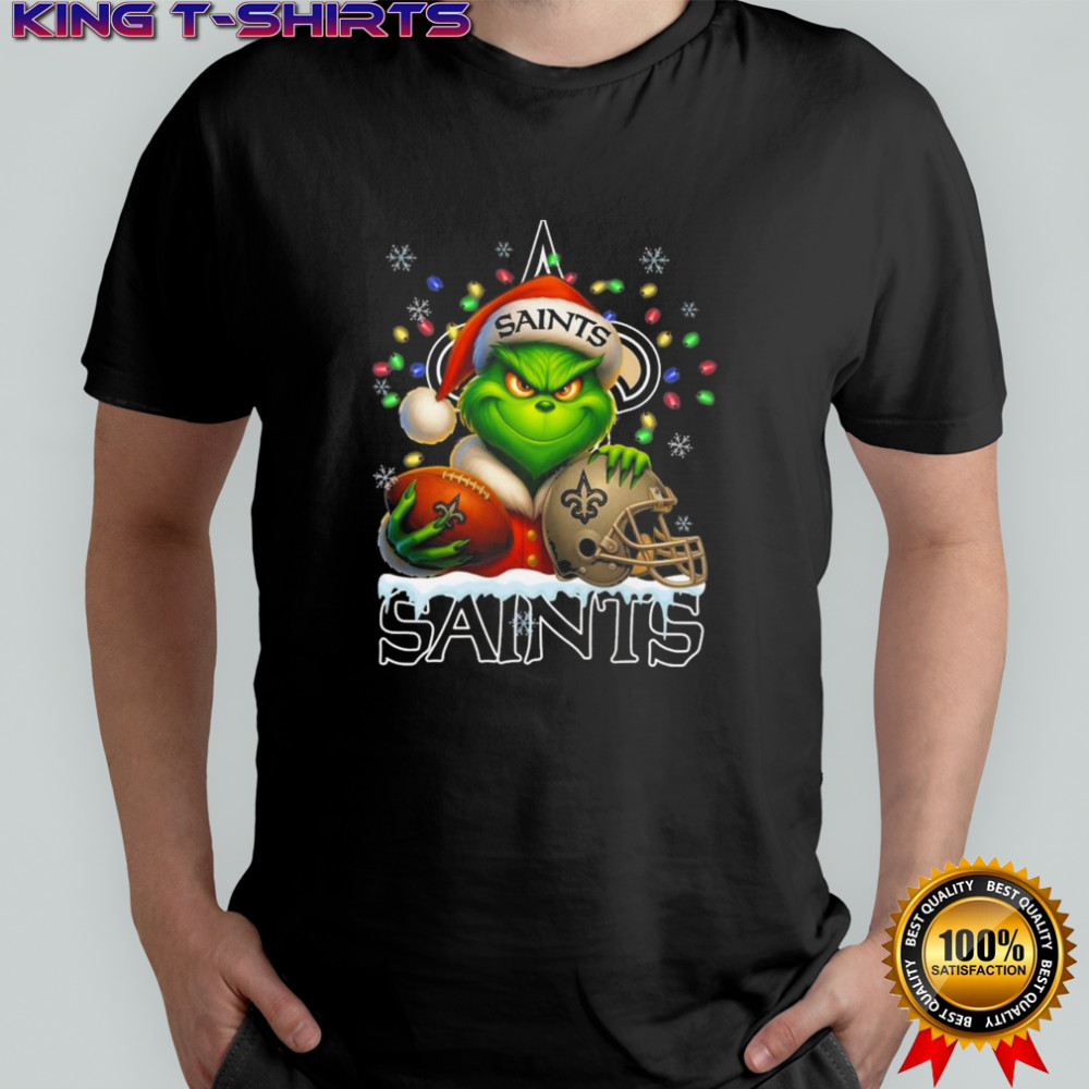 Grinch X New Orleans Saints Ball And Helmet Merry Christmas Shirt