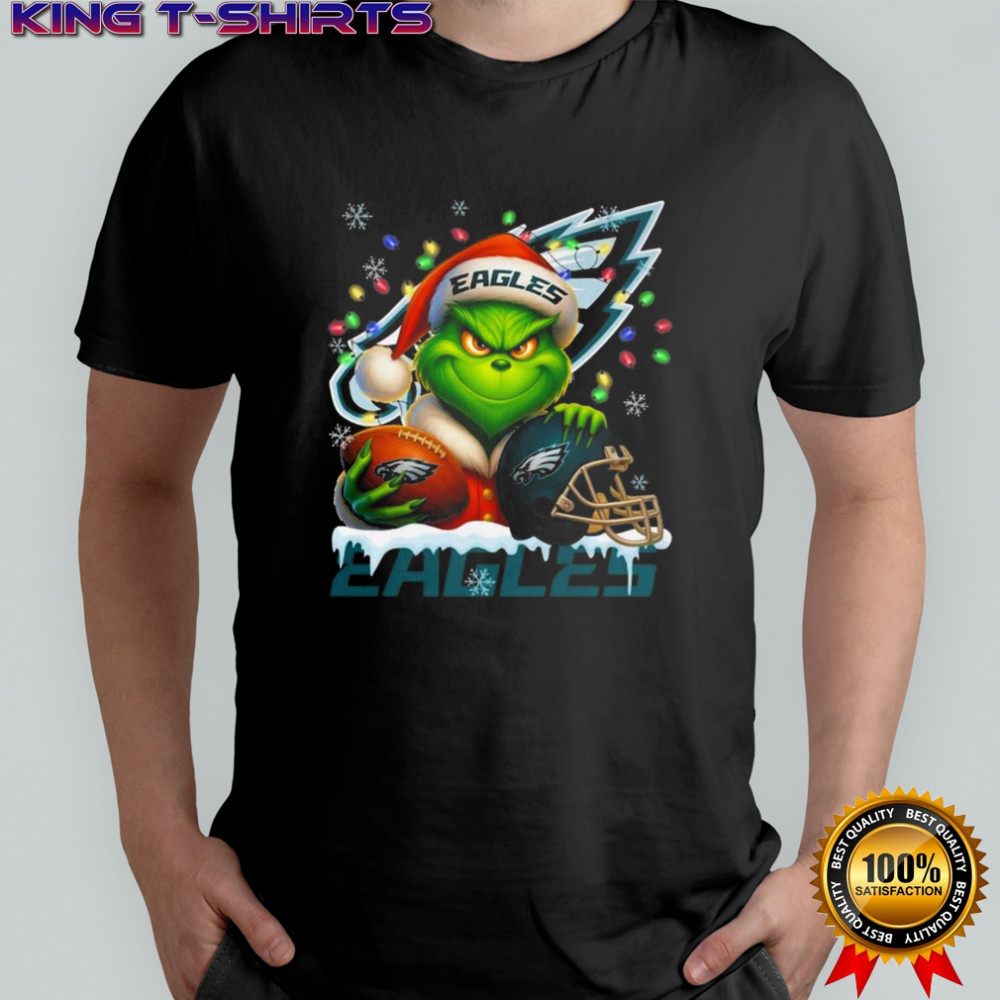 Grinch X Philadelphia Eagles Ball And Helmet Merry Christmas Shirt