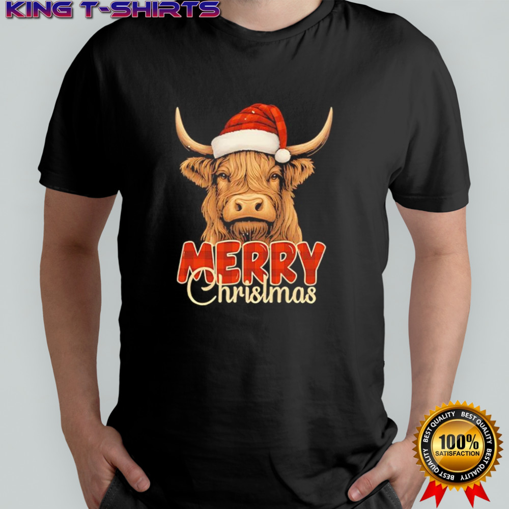 Highland Cow Santa hat Merry Christmas shirt