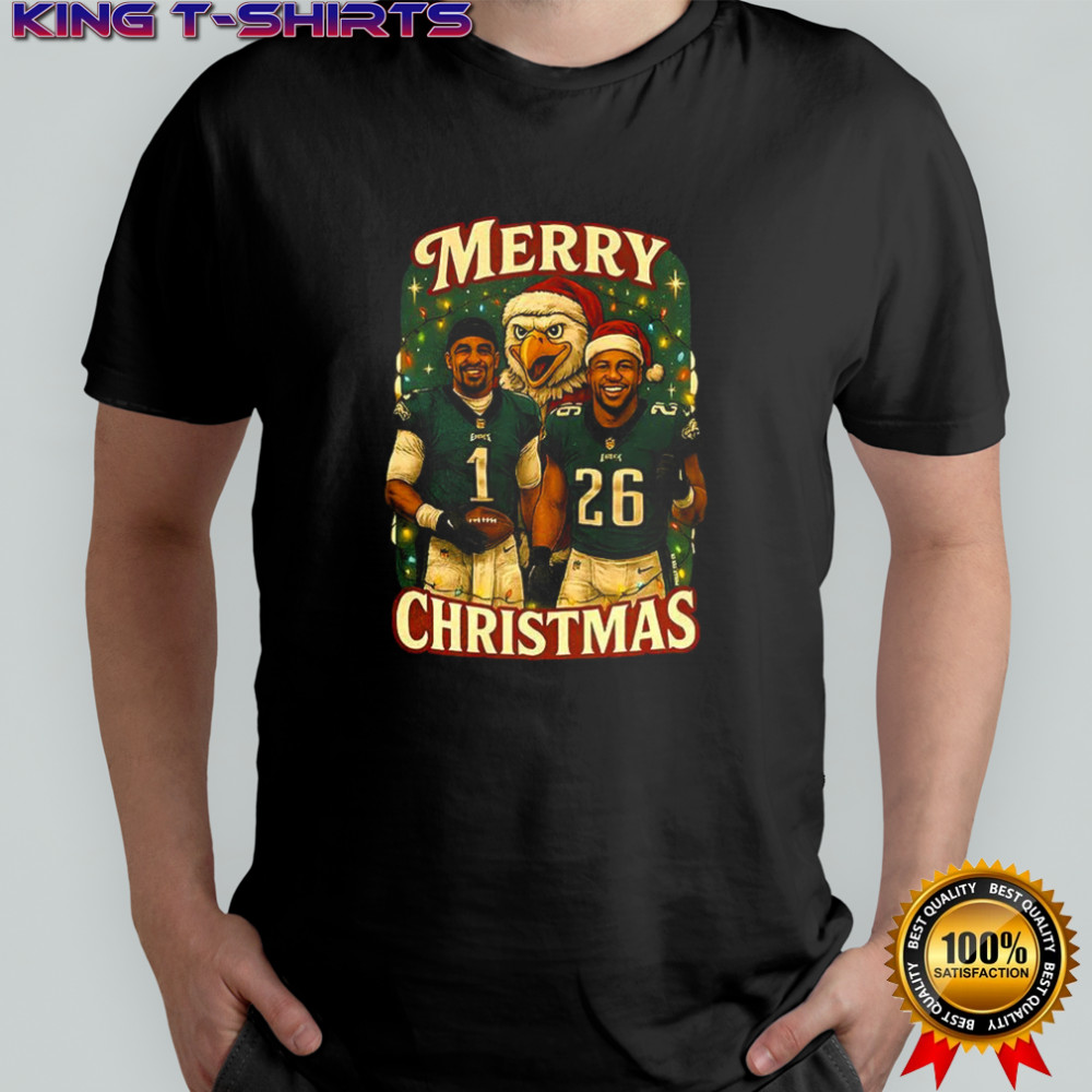 Jalen Hurts and Saquon Barkley Philadelphia Eagles football merry Christmas shirt