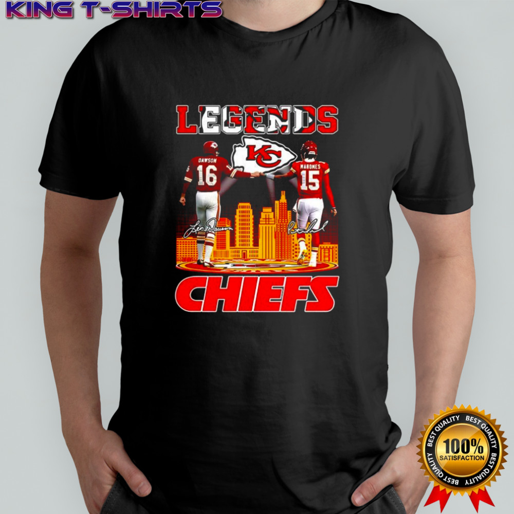Len Dawson and Patrick Mahomes Kansas City Chiefs football legends signature shirt