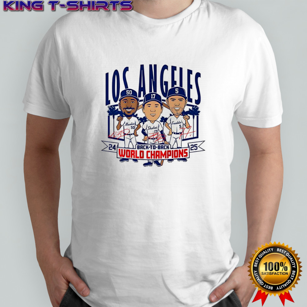 Los Angeles baseball Back to back World Champs 2025 caricatures signature shirt