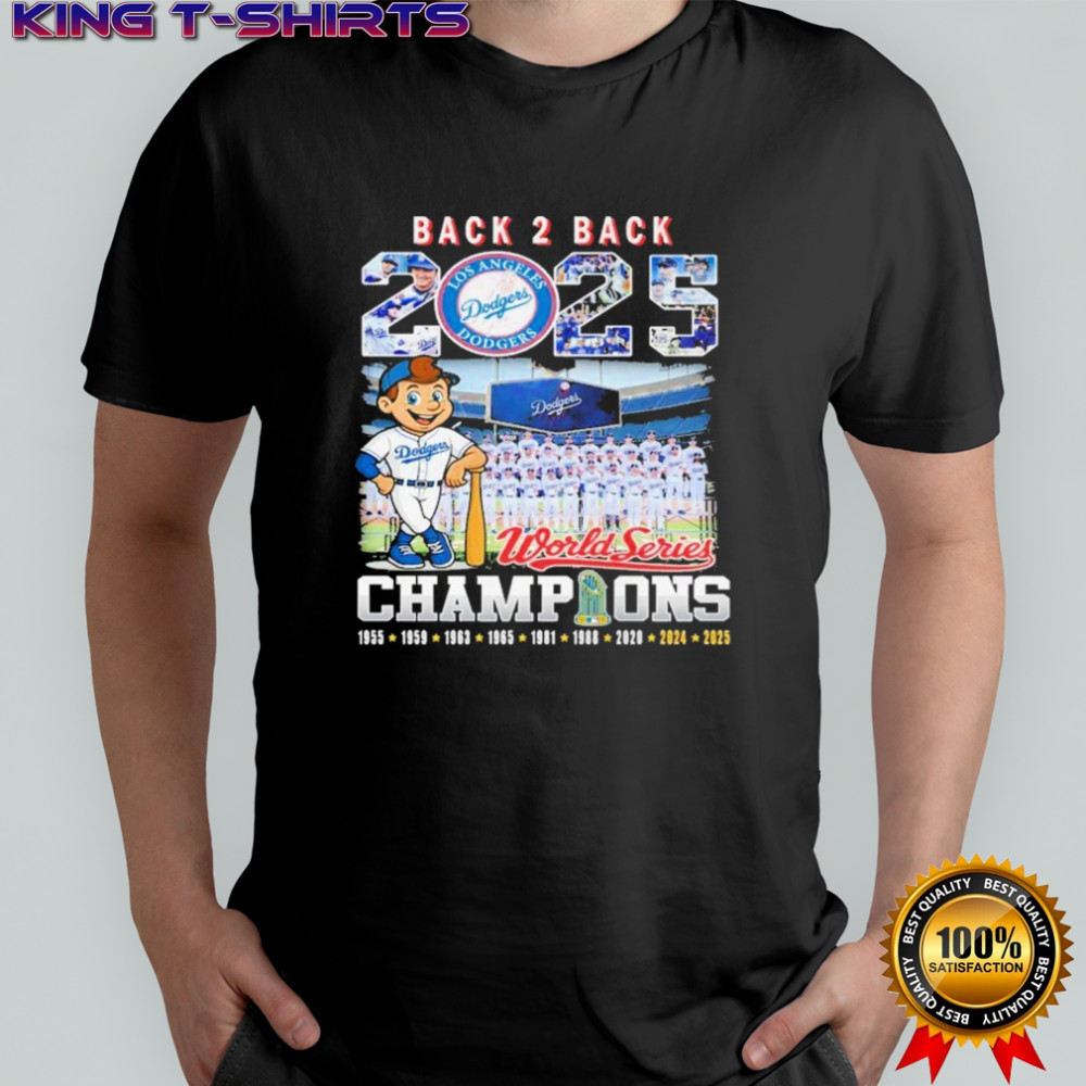 Los Angeles Dodgers 2025 World Series Back 2 Back Champions Mascot T-Shirt