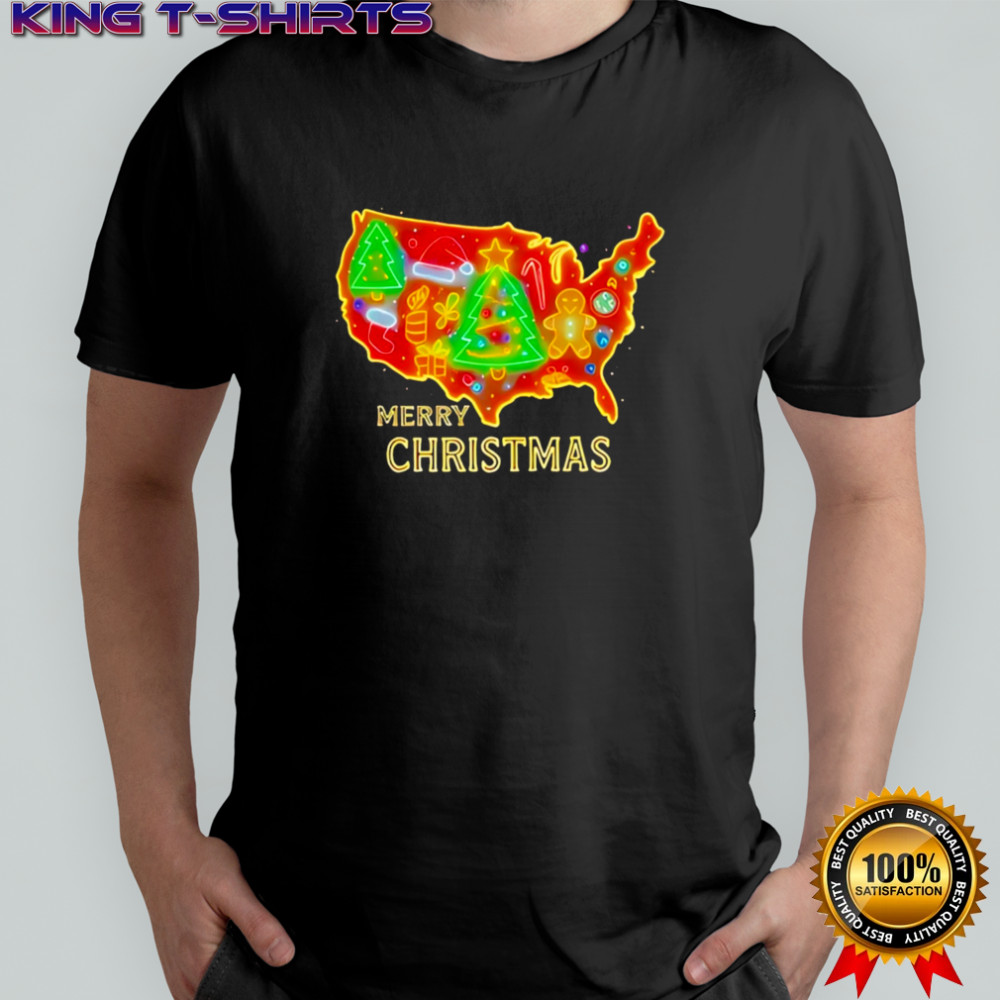 Merry Christmas America Map neon shirt